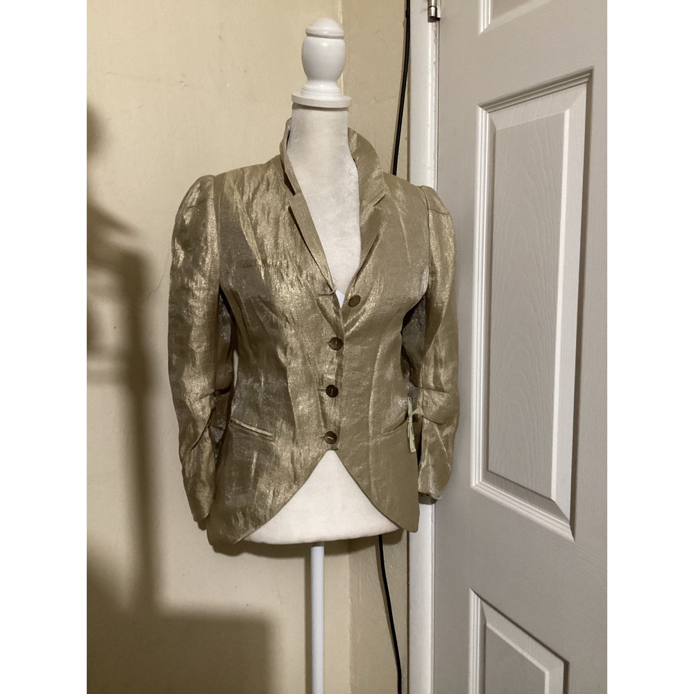 Munthe plus Simonsen RHAN Gold Metallic Blazer Jacket Puff Shoulder Womens 36